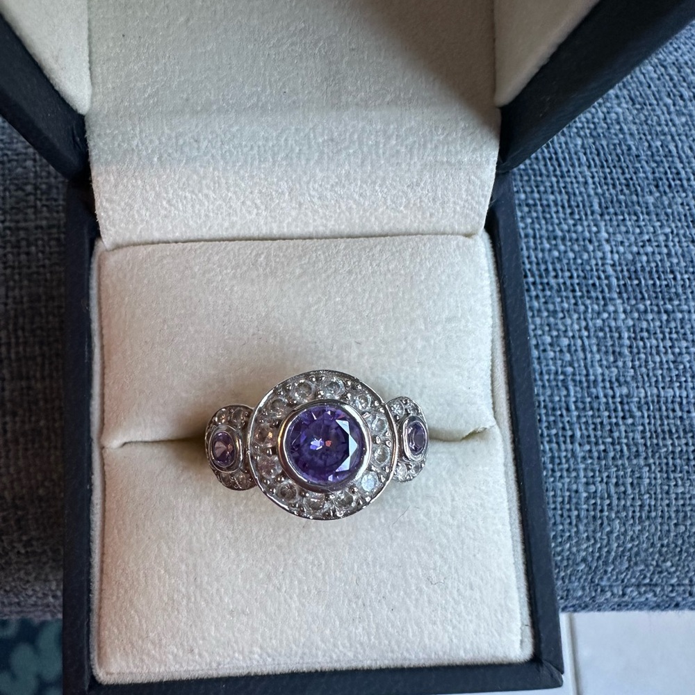 Dazzling Silver Amethyst & White Topaz Ring